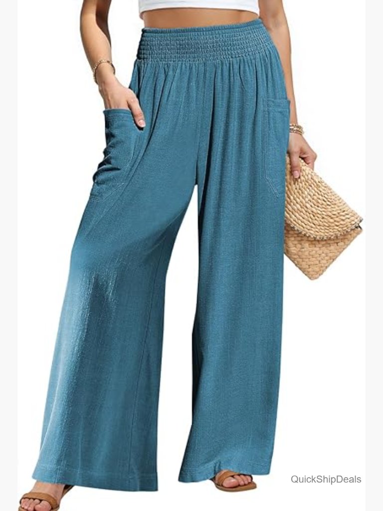Linen Wide Leg Palazzo Pants High Waist Casual Summer Lounge